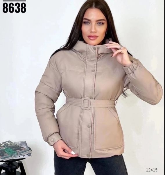 Jacket with belt and hood 8638 cappuccino T124