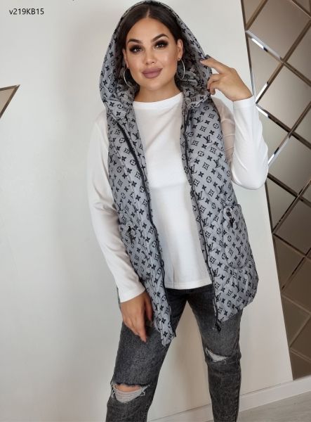 Bolone vest with hood SIZE PLUS gray with black print V219KB