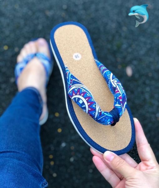 Flip-flops with cork soles blue pattern LSHI