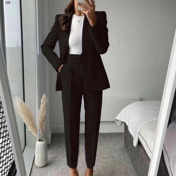 Classic suit jacket with belt and trousers black BEK