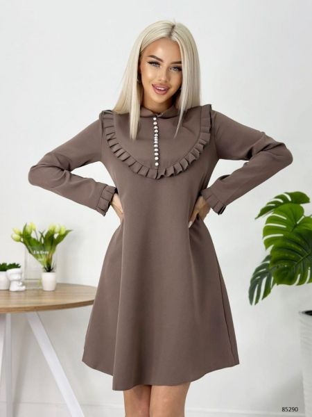 Barbie dress button frill cappuccino BEK