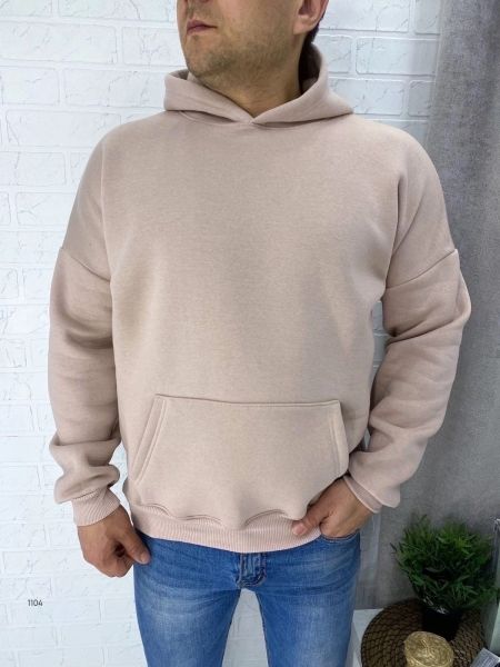 Men's fleece hoodie beige 10.23 V107