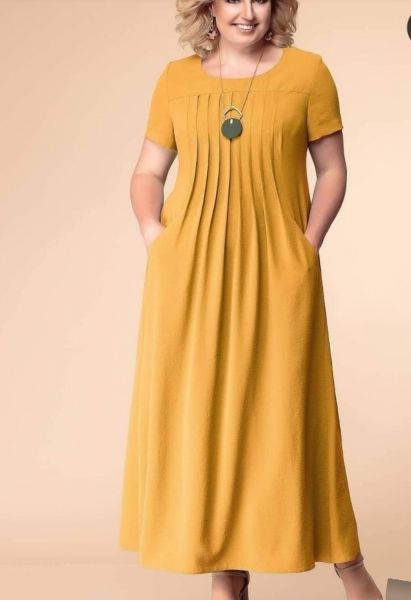 Long dress SIZE PLUS light yellow RH122