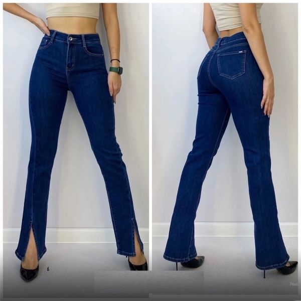 Blue flared jeans with slits IN