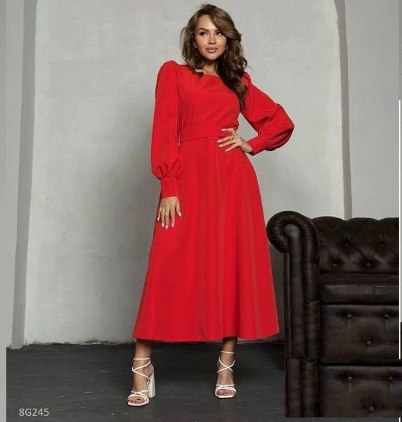 Midi dress with belt red O114 G250