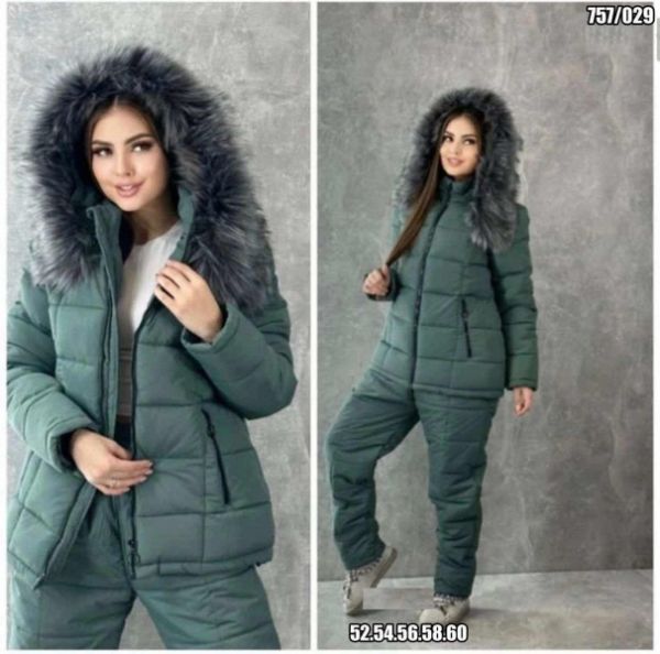 Suit SIZE PLUS winter jacket with fur and bolognese trousers green 757 SV