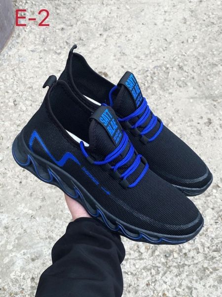 Stylish men's sneakers black with blue print E-2 LSHI