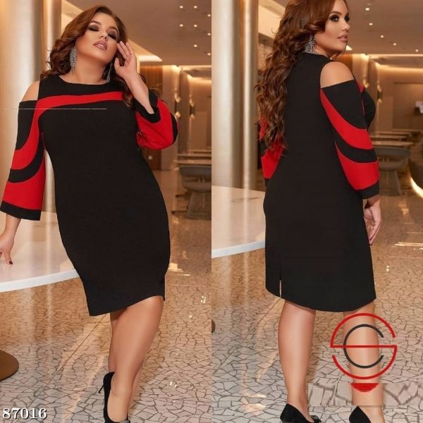 Dress SIZE PLUS crepe black and red KH KS112