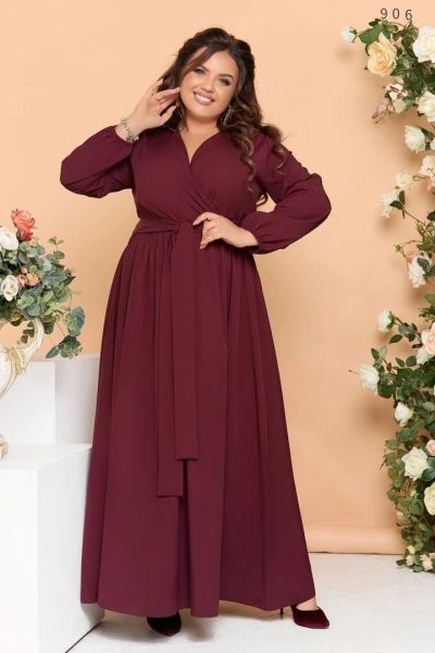 Maxi dress with wrap belt SIZE PLUS burgundy RH06 11.23