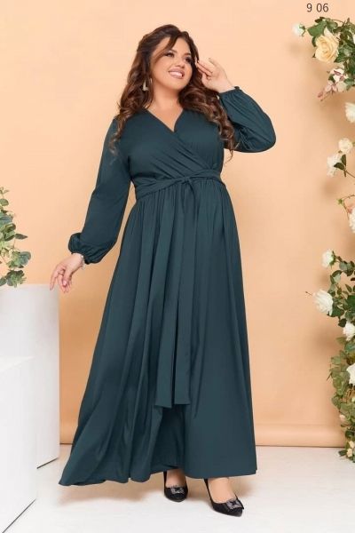 Maxi dress with wrap belt SIZE PLUS green RH06 11.23