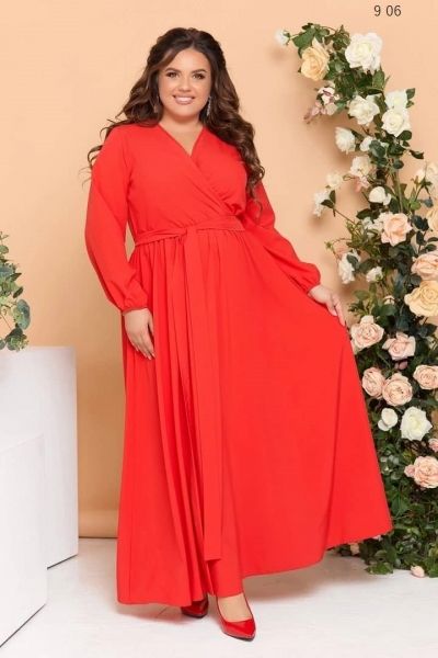 Maxi dress with wrap belt SIZE PLUS red RH06 11.23