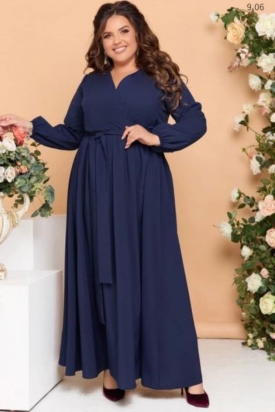 Maxi dress with wrap belt SIZE PLUS dark blue RH06 11.23