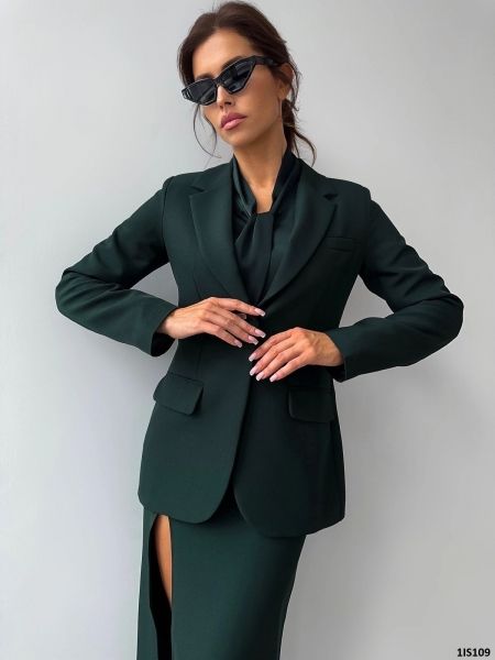 Jacket and skirt with midi slit green IS109