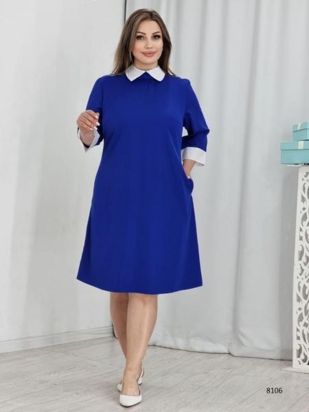 Classic dress SIZE PLUS blue with white collar RH06 11.23