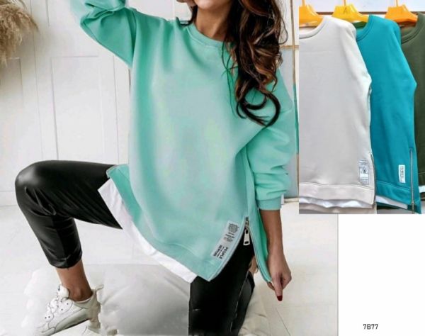 Sweatshirt with zippers on the sides turquoise B77