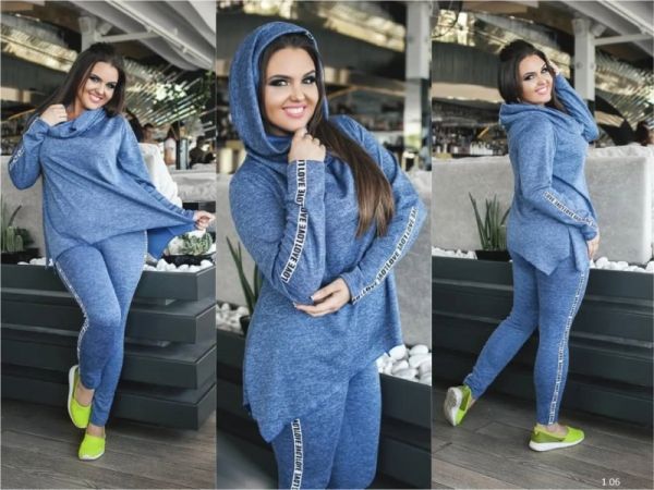 Angora soft suit with stripes SIZE PLUS blue RH06