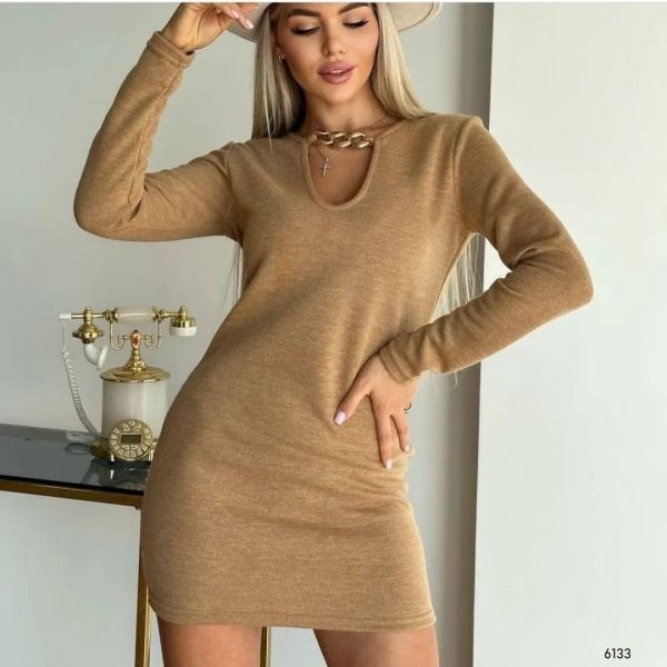 Beige jersey dress with chain A133