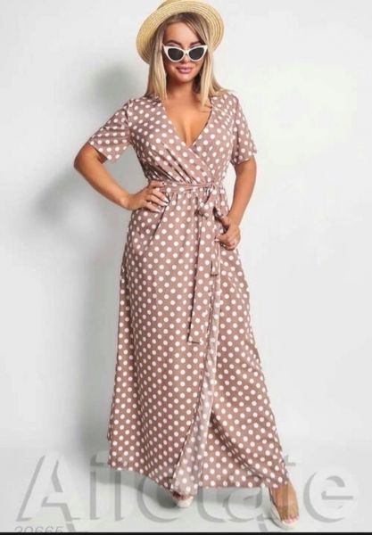 Soft wrap dress SIZE PLUS with polka dots, beige KH110 10.23 KH745