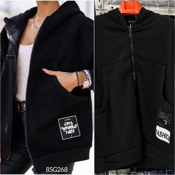 Size Plus fleece sweatshirt with zipper, black B77 G268