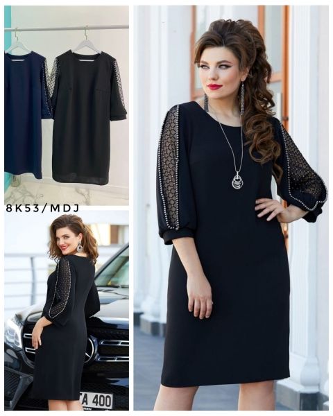 Dress Size Plus mesh rhinestones on sleeves and back black M29 K53 10.23