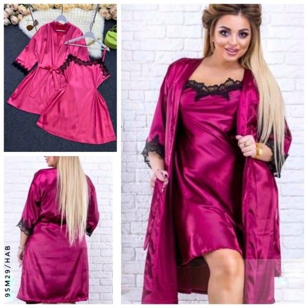 Home Size Plus peignoir and robe raspberry M29_New price 10.23