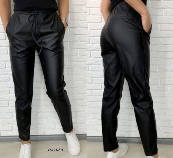 Leather-look trousers with tie belt KH745 G242