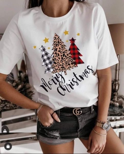 T-shirt Marry Cristmas three Christmas trees white SV D31