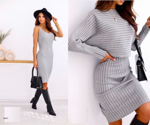 Set of two-piece dress and cape noodles gray M37