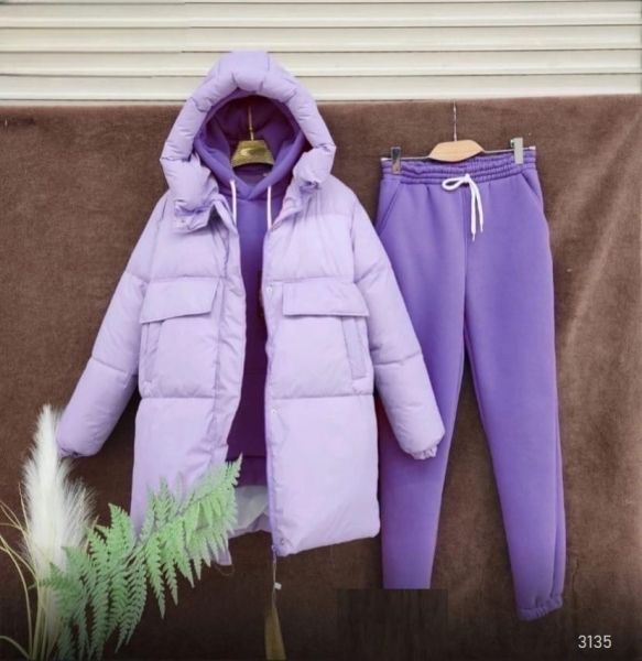 Three-piece suit long jacket lilac sweatshirt and lilac trousers D31